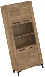 meble-miges-09-wysoki-regal-z-polkami-drzwiami-na-nozkach-dab-craft-zloty