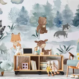 fototapeta-400x280-wodoodporna-lesne-zabawy-zwierzatka-w-lesie-malowa