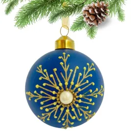 szklana-bombka-matowa-niebieska-zlota-sniezynka-z-perelka