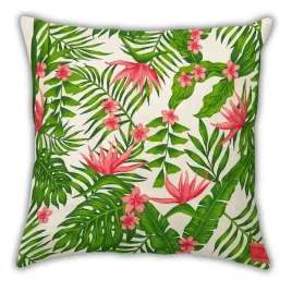 poszewka-na-poduszke-zielona-z-liscmi-i-rozowymi-kwiatkami-dekoracyjna-dom