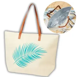 torba-termiczna-na-plaze-bezowa-zielony-lisc-ibiza-22-l