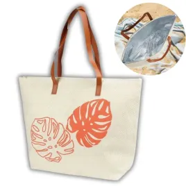 torba-termiczna-na-plaze-bezowa-dwa-rozowe-liscie-22-l