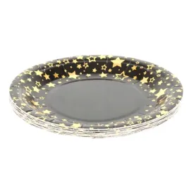 talerzyki-jednorazowe-czarne-zlote-gwiazdki-18cm