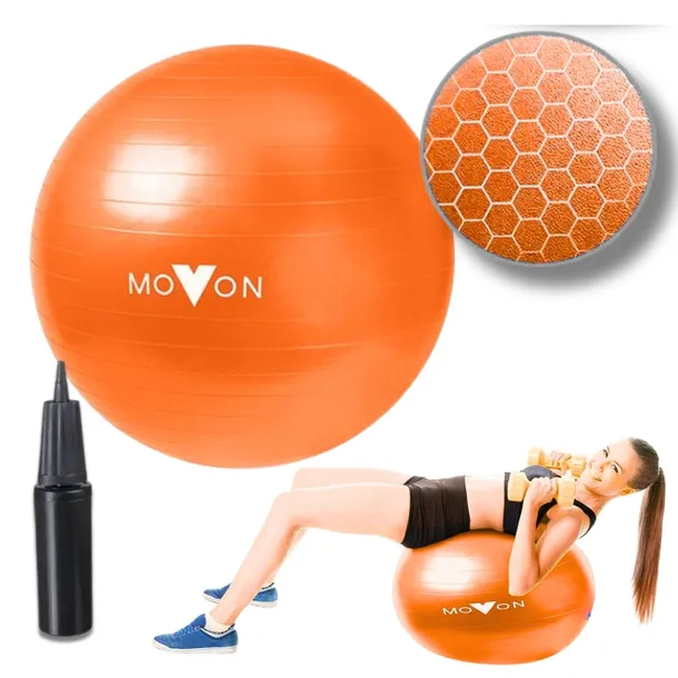 PIŁKA FITNESS 55CM POMARAŃCZOWA REHABILITACYJNA GIMNASTYCZNA Z POMPKĄ CIĄŻA