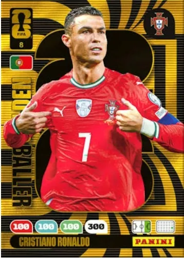 PANINI FIFA WORLD CUP 2026 karta Golden Baller 8 Cristiano Ronaldo RARE
