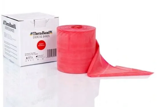 tasma-guma-theraband-czerwona-25m-zestaw-cwiczen-stan-nowy