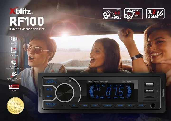 xblitz-rf100-radio-samochodowe-bluetooth-mp3-usb-aux-variocolor-pilot-stan-nowy-model-rf100