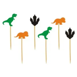 pikery-dino-party-zielone-czarne-pomaranczowe-8-cm-6-szt