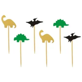 pikery-dino-party-zielone-czarne-zlote-8-cm-6-szt