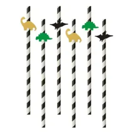 slomki-dino-party-zielone-czarne-zlote-195-cm-6-szt
