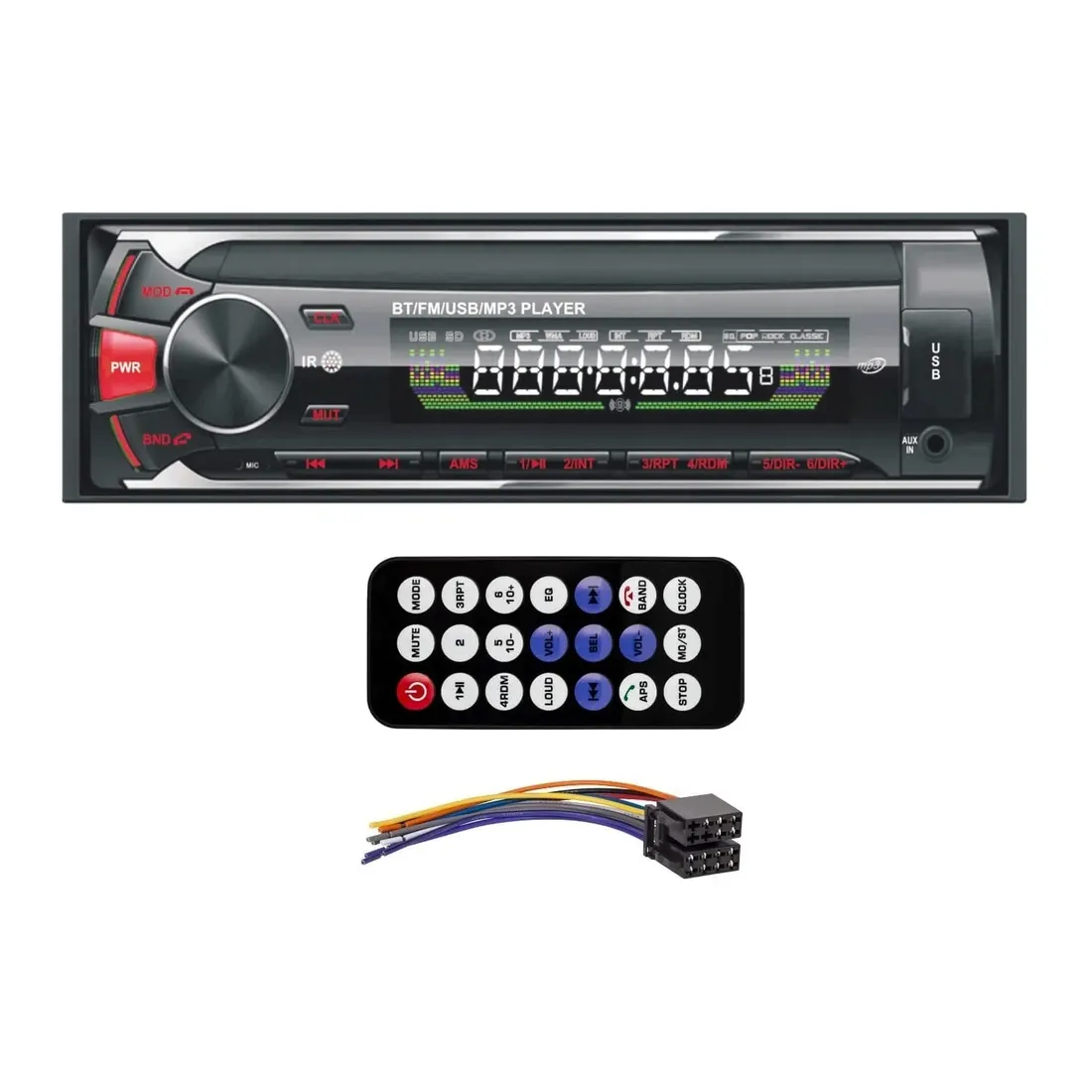 radio-samochodowe-bluetooth-mp3-usb-sd-aux-multikolor-pilot-4x-45w-stan-nowy