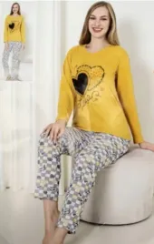 pizama-damska-zolta-nadruk-dwa-serca-love-dlugie-spodnie-xxl