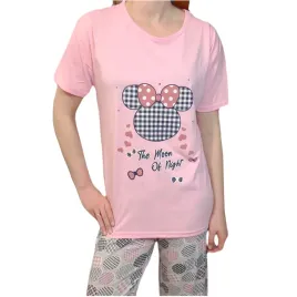 pizama-damska-rozowa-krotki-rekaw-myszka-3xl