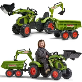 falk-traktor-claas-na-pedaly-z-przyczepa-lyzka-i-spychaczem-od-3-lat