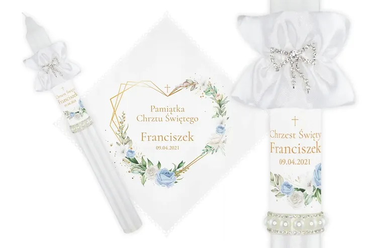ŚWIECA NA DO CHRZEST + SZATKA DO NA CHRZTU KW BOHO