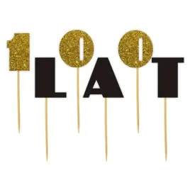 pikery-100-lat-czarny-zloty-brokat-6-szt