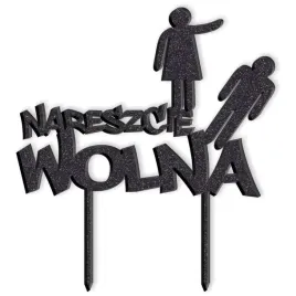 topper-z-pleksy-nareszcie-wolna-czarny-brokat-15-x-165-cm