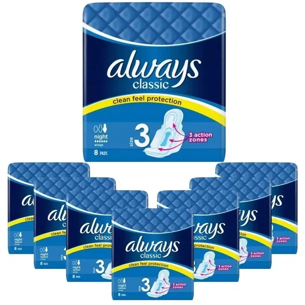 Podpaski higieniczne Always Classic Night (8 sztuk) x 8