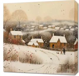 obraz-60x60cm-wioska-otulona-sniegiem