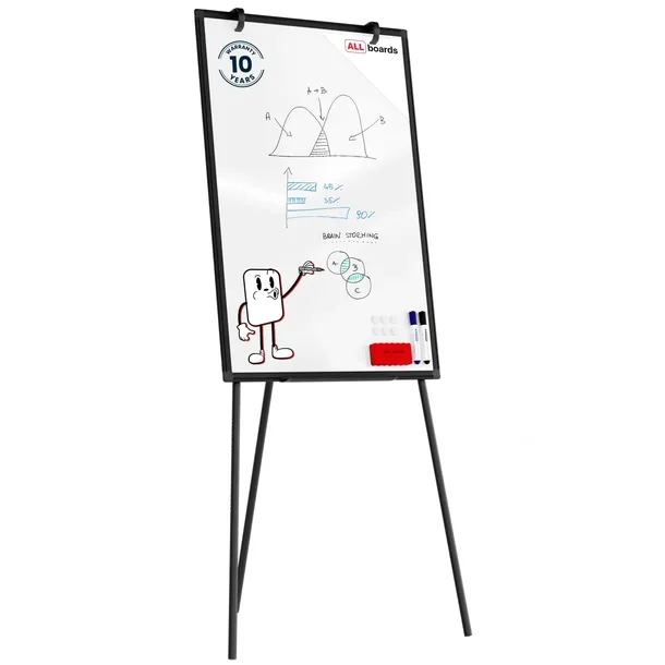 Flipchart suchościeralno-magnetyczny 90x60 cm Czarny + GRATIS