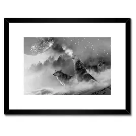 plakaty-w-ramie-40x30-wilk-wyjacy-do-ksiezyca