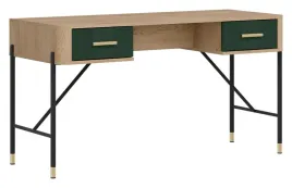 biurko-z-szufladami-na-nozkach-dante-dt23-zielone-fronty-zlote-uchwyty