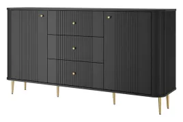 komoda-z-szufladami-vesper-gold-160-czarna-z-ryflowaniami-cichy-domyk