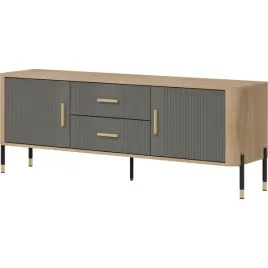 szafka-rtv-dante-dt01-z-szarymi-frontami-korpus-dab-cremona-zlote-uchwyty