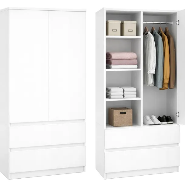 Szafa tradycyjnie otwierana SOLO 2D2S 90 cm półki szuflady biała PRODUCENT