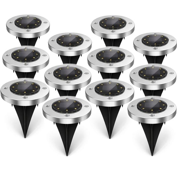 12x LAMPA SOLARNA LED OGRODOWA WBIJANA DYSK DO OGRODU GRUNTOWA MOCNA 8LED