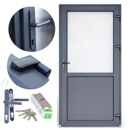 drzwi-sklepowe-pcv-plastikowe-szyba-panel-od-reki-antracyt-100-x-210-prawe