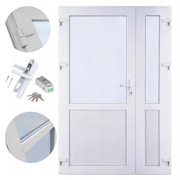 DRZWI SKLEPOWE PCV PLASTIKOWE DWUSKRZYDŁOWE OD RĘKI BIAŁE 140 x 210cm LEWE