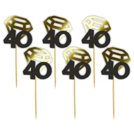 pikery-liczba-40-z-diamentem-zlote-metalik-6-szt