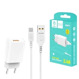 denmen-ladowarka-sieciowa-dc01-usb-kabel-usb-microusb-2-4a-12w-1m-bialy
