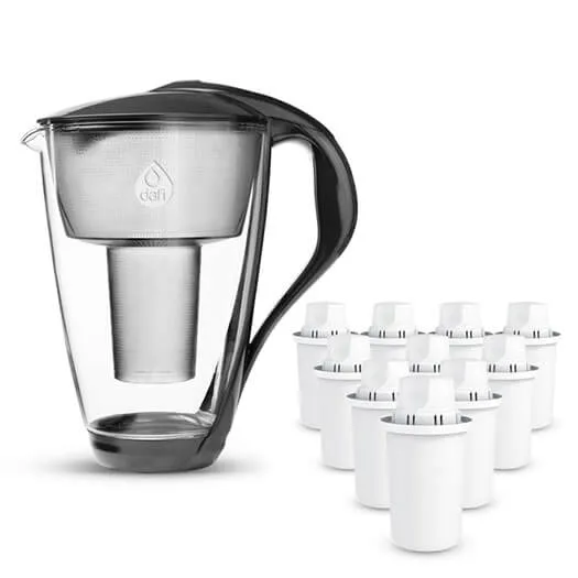 ZESTAW szklany dzbanek Dafi CRYSTAL LED 2 l grafitowy + 10 wkładów Classic