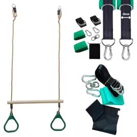 drewniany-trapez-do-hustawki-z-uchwytami-ciemnozielonymi-pasy-zestaw