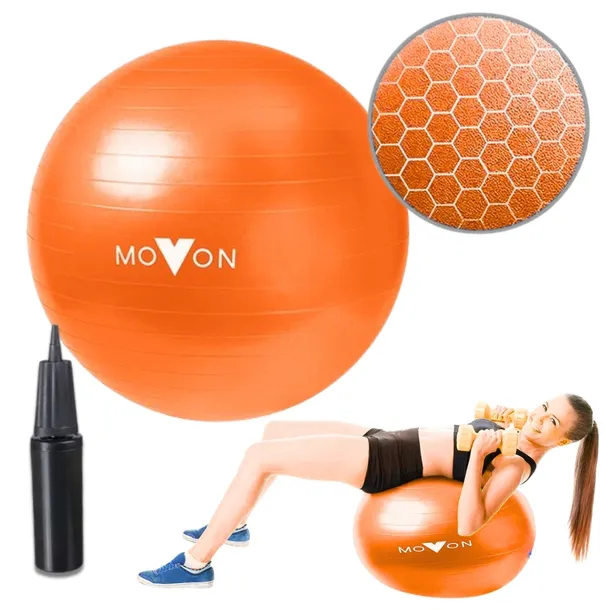 PIŁKA FITNESS GIMNASTYCZNA DO ĆWICZEŃ 65CM POMARAŃCZOWA Z POMPKĄ MOVON
