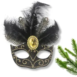 zawieszka-dekoracyjna-maska-wenecka-czarna-zlota-bombka-choinkowa-piora