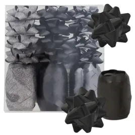 zestaw-kokard-i-wstazek-do-pakowania-prezentow-design-czarny-srebrny-grafit