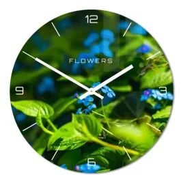 szklany-zegar-scienny-niezapominajki-zielony-kwiaty-30-cm