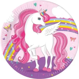 talerzyki-papierowe-jednorozec-unicorn-rainbow-colors-procos-23-cm