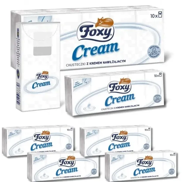 Chusteczki z kremem nawilżającym Foxy Cream (10x10 sztuk) x 6