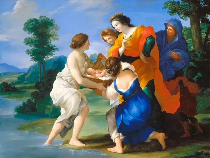 obraz-plotno-romanelli-1657-the-finding-of-mose-sposob-wykonania-druk-cyfrowy-tematyka-pejzaze