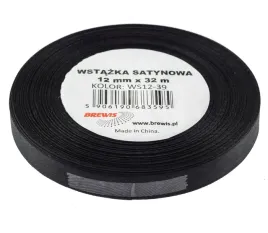 Zdjęcie produktu WSTĄŻKA SATYNOWA OZDOBNA 12MM 32M CZARNA BREWIS