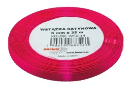 Zdjęcie produktu WSTĄŻKA SATYNOWA OZDOBNA 6MM 32M RÓŻOWA FLUO BREWIS