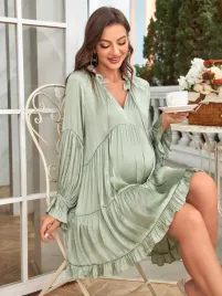 sukienka-ciazowa-luzna-marszczona-zielona-mini-z-wiazaniem-casual-s-36