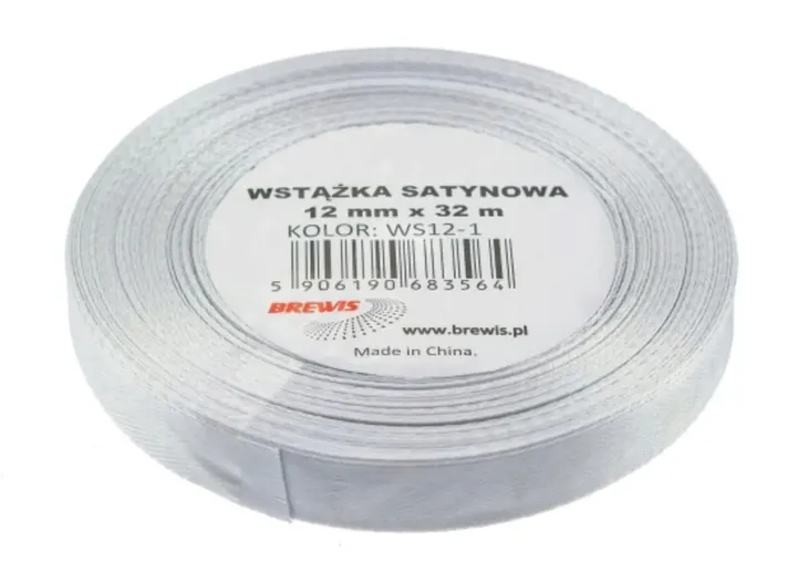 WSTĄŻKA SATYNOWA OZDOBNA 12MM 32M BIAŁA BREWIS