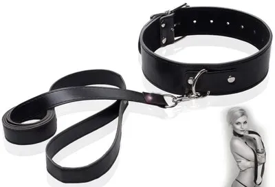 Bdsm Skórzana Klasyczna Obroża Z Długą Smyczą