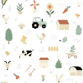 tapeta-wzor-dzieciecy-wies-traktor-farma-zwierzeta