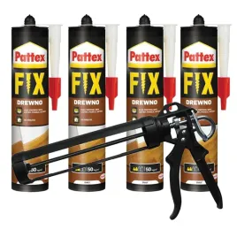 klej-montazowy-pattex-fix-drewno-400g-x4-z-pistoletem-do-kartuszy